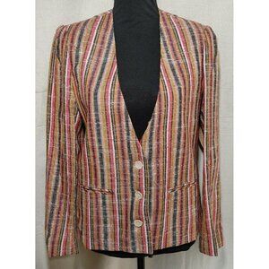 Vintage Jack Winter Womens Multicolor Striped Long Sleeves Blazer Jacket Size 10